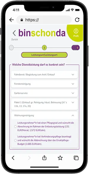 binschonda Customer-App auf-einem-Handy